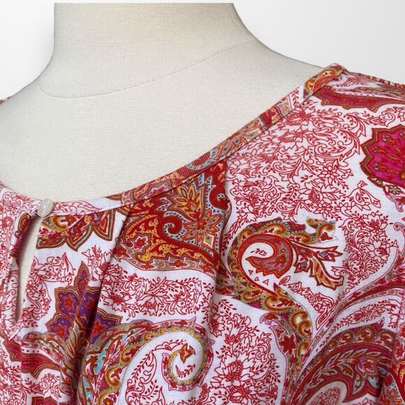 Chaps Women's Size 1X Top Shirt Short Flutter Sleeve Stretch Paisley Scoop Neck - Picture 3 of 8